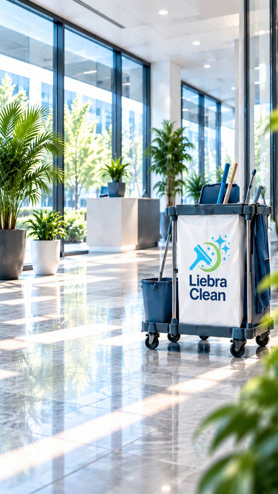 Empfangsbereich mit Liebra Clean Reinigungswagen